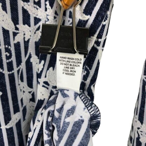 NWT Cato L Blue Tunic Blouse 3/4 Sleeve Floral Vertical Stripe Asymmetrical Hem - Picture 7 of 12